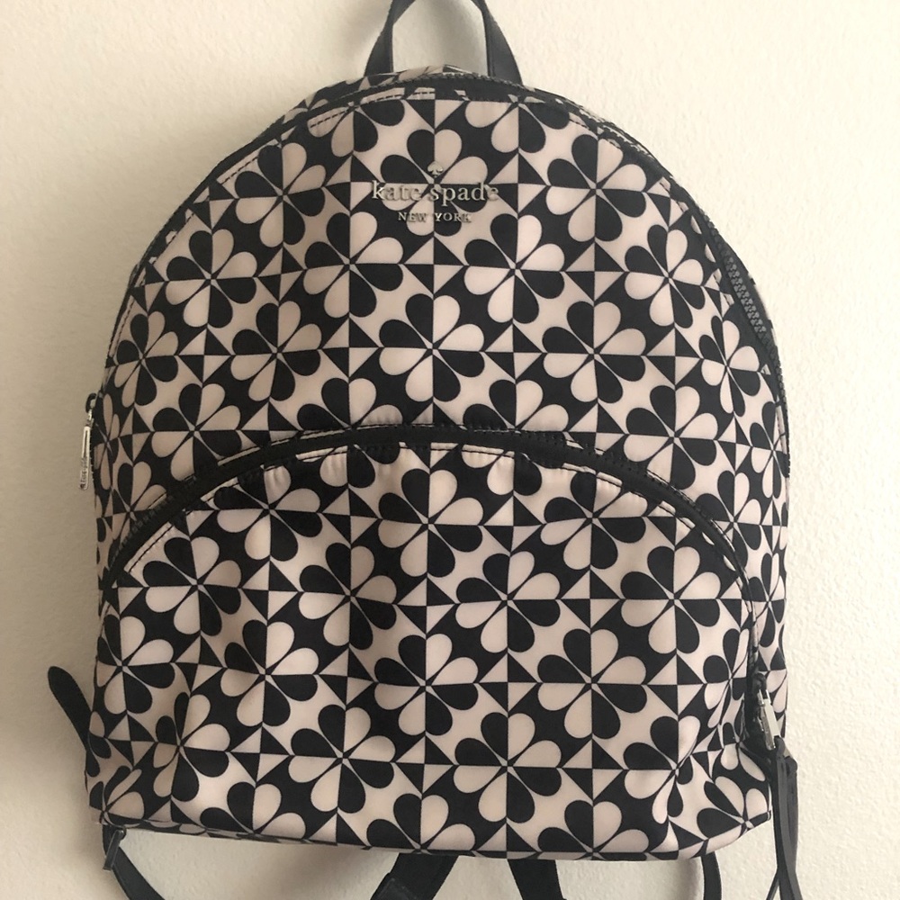Kate Spade Large Karissa WKRU6598 Nylon With Spade Clover Geo Backpack In Black
